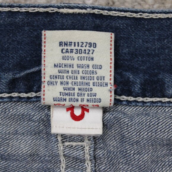 True Religion Boot cut Jeans Mens 38 Blue Bootcut Thick Stitch Denim 28" inseam - Picture 14 of 15